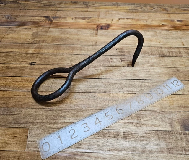 Antique TOOLS Vintage Hay Bale CAST Iron Hook HAND FORGED 1910s ☆USA