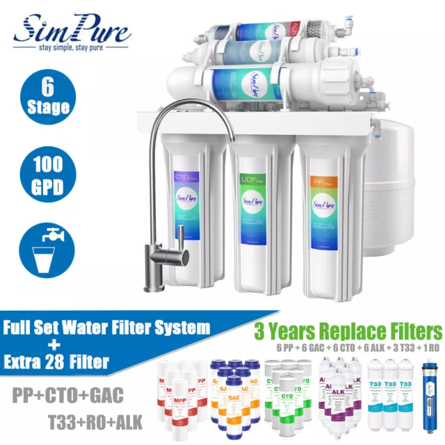 Simpure 6 Stage Alkaline Reverse Osmosis Water Filter System + Extra 28 Filters