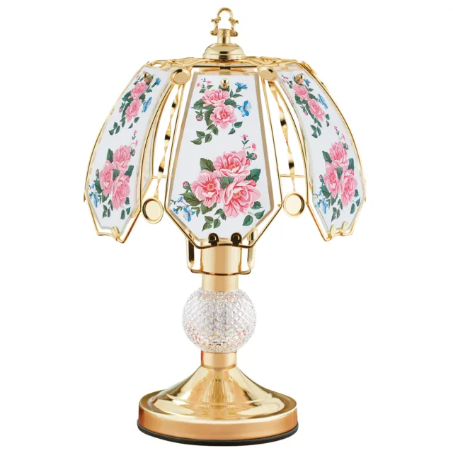 Rose Bouquet Gold-Tone Table Touch Lamp