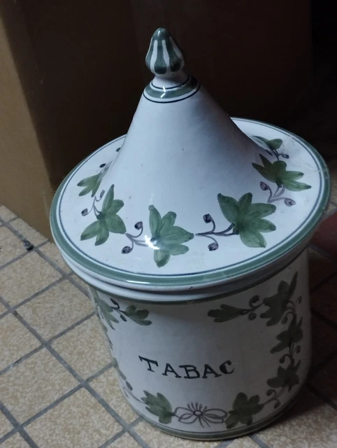 Joli Très Gros Pot À Tabac En Céramique Non Signé  Décor de fleurs