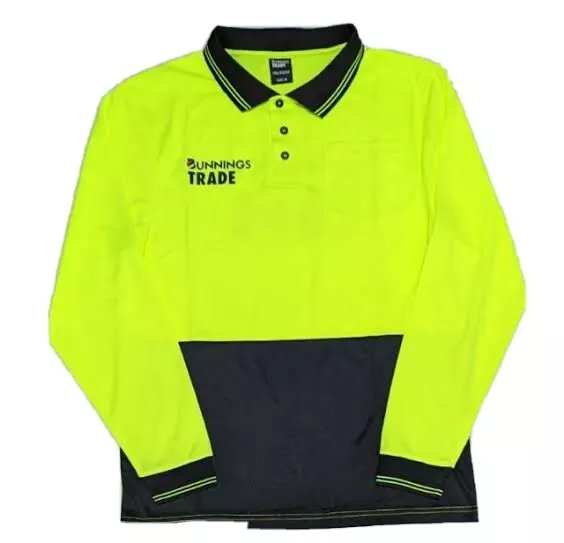 BUNNINGS TRADE MENS Hi Vis Long Sleeve Polo Shirt Size Medium