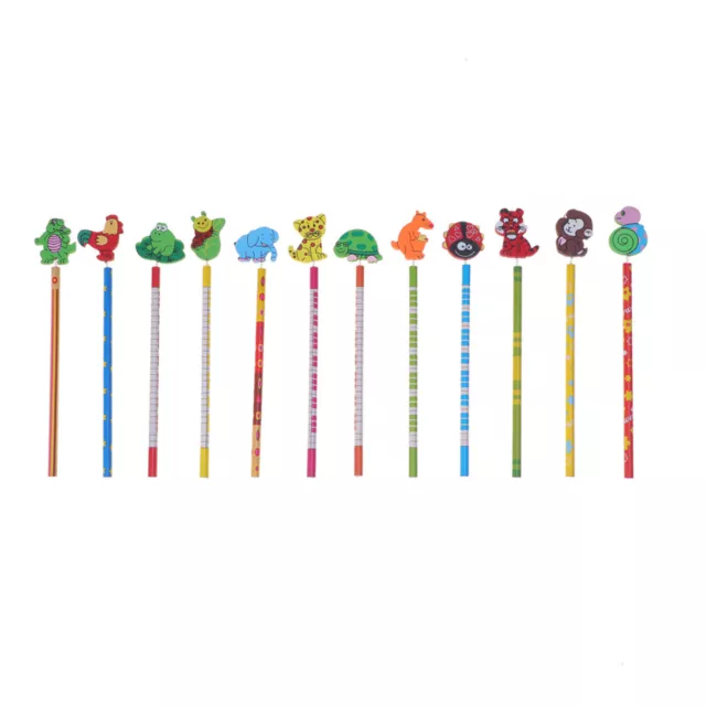 12 Pcs Cute Erasers Puzzle Animal Bright Color Pencils Work Stationery 3