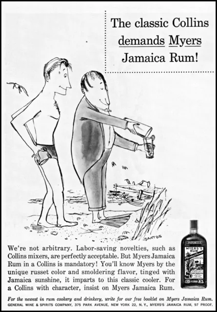1960 Mixing Drink seaside Myers Rum classic collins vintage art print ad L12
