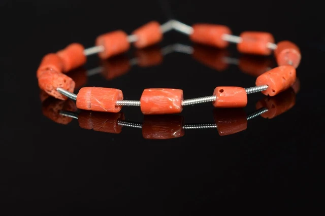 Natural Genuine Coral Tube Shape Smooth Gemstone 6"Loose Bead For Jewelry Making