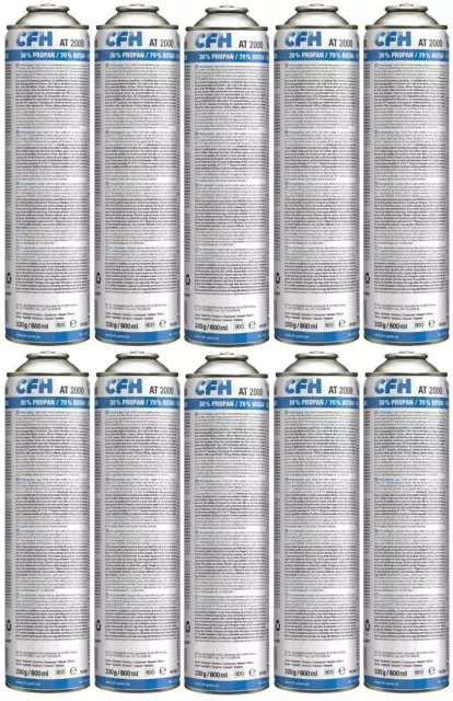 10x CFH Universalgas AT2000 330g 600ml Gaskartusche Gas 7/16" EU Gewinde