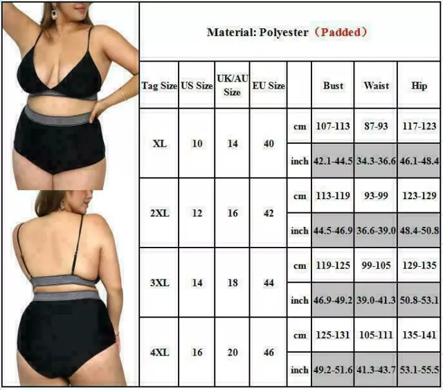 Plus Size Women Push Up Padded Tankini Set Swimwear Swimsuit Swimming Costume UK 2