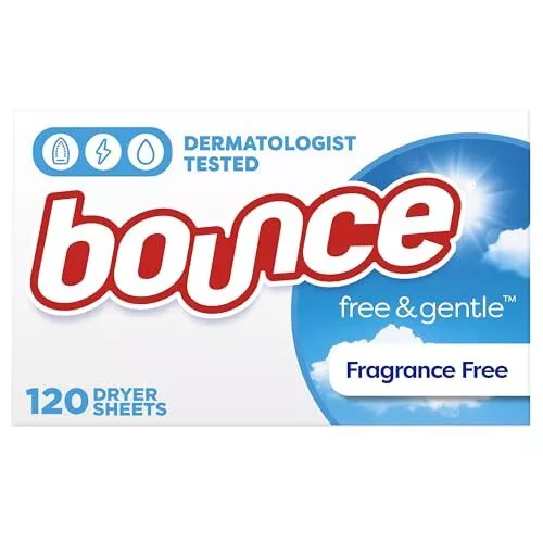 Bounce Free & Gentle Unscented Fabric Softener Dryer Sheets for Sensitive Ski