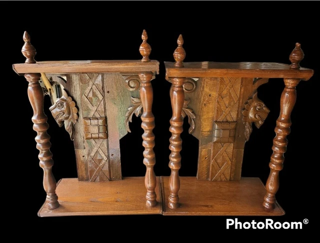 Antique Wood Gothic Lion Wall Shelves
