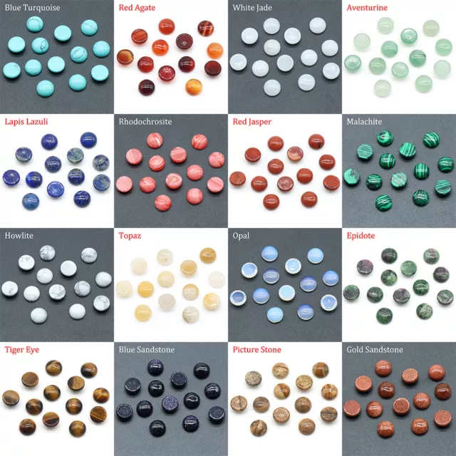 6/8/10mm Natural Stone Round CAB Cabochon Beads Flatback For Jewelry Making