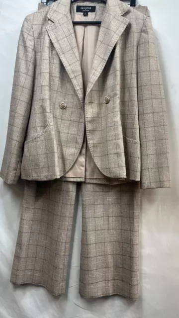 RARE- Signature by Larry Levine 2PC PANT SUIT lined POLYESTER STRIPED CAMEL 12