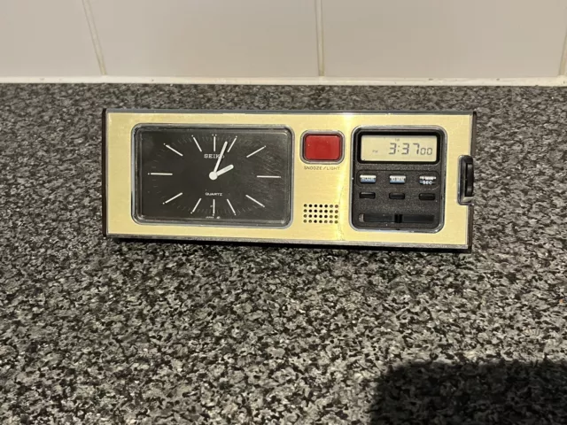 Rare SEIKO Quartz Mid century Alarm Clock Duel Display W Light Retro VINTAGE