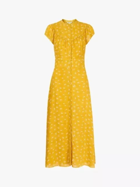 Whistles Isla Dandelion Dress UK 10 BNWT Yellow Midi Midaxi RRP 149 Floral