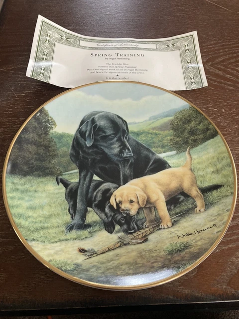 SPRING TRAINING Lab dog pet Porcelain Plate, Franklin Mint NIGEL HEMMING