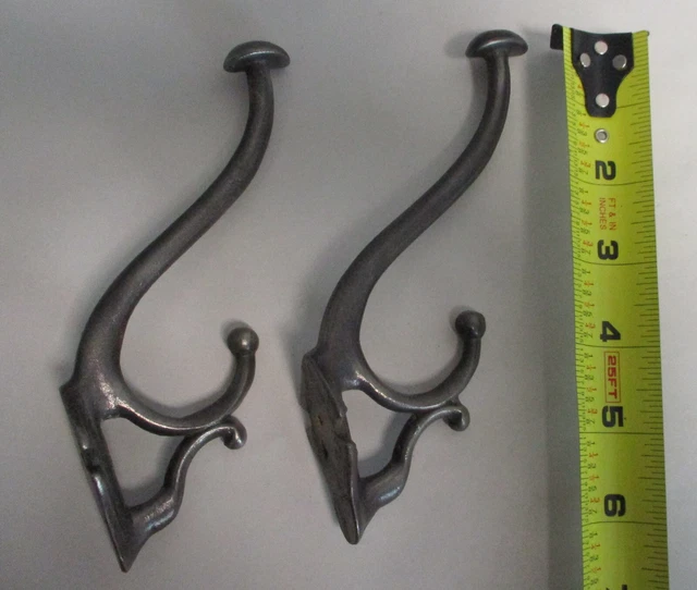 ( 2 ) 1 pair Vintage Antique Style Ornate Double Coat Hat Hooks / Cast Iron