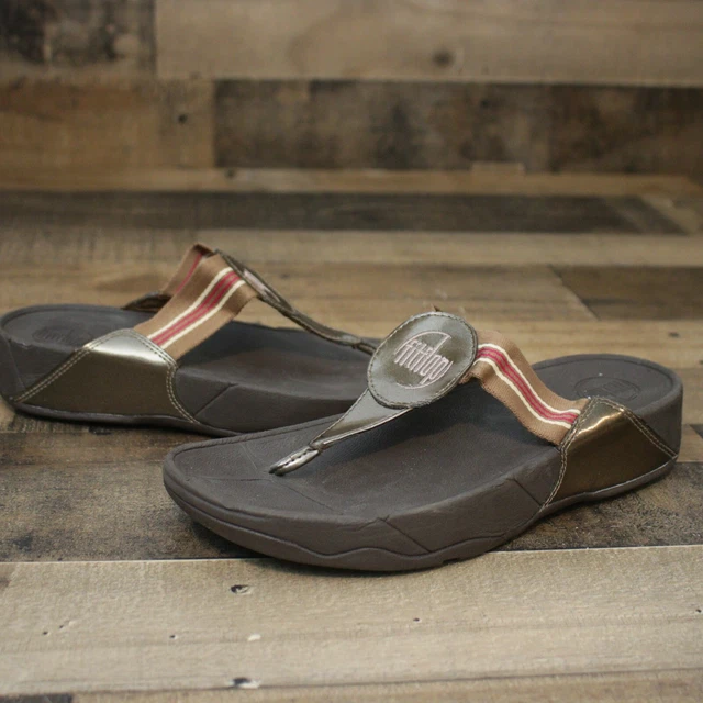 FitFlop Walkstar Sandals Thong Flip Flops Womens Size 9 Workout Brown Striped