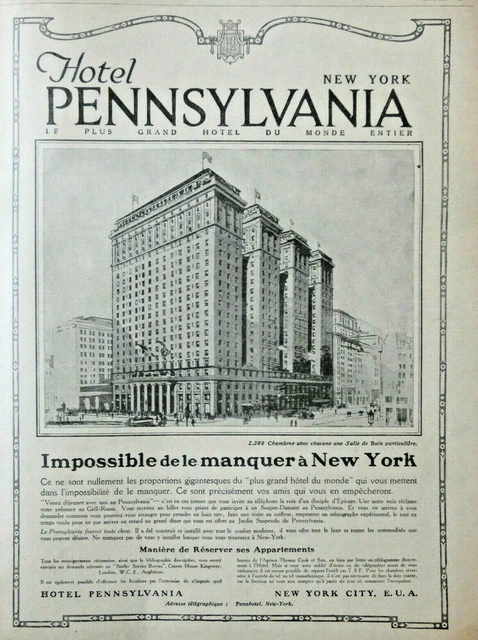 1920 World's Largest Hotel Pennyvania Press Advertisement In New York