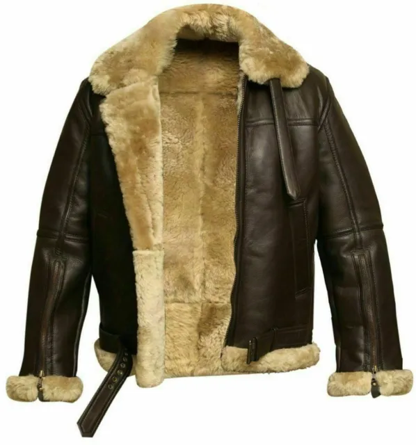 Mens B3 Raf Aviator Sheep Skin Leather Bomber Winter Flying Pilot Jacket Coat Uk