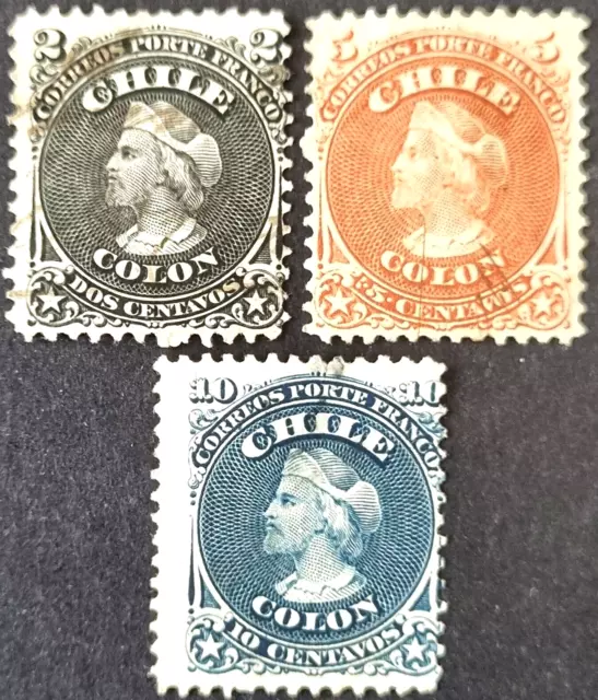 CHILE 1867 Great Old Christopher Columbus Used Stamps as Per Photos