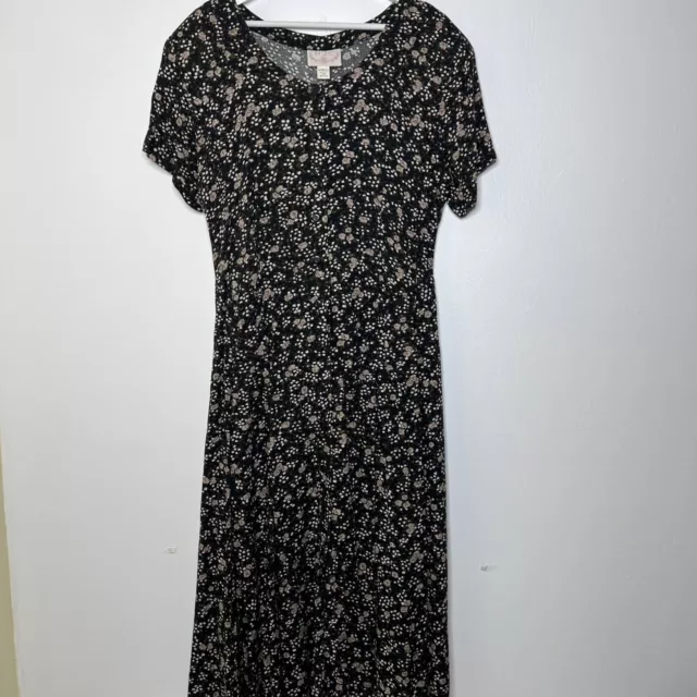 N.S.C. Women's Y2K Vintage Dress Large Black Ditsy Floral Maxi Button Down 90s