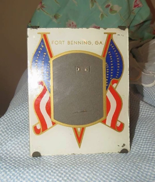 Vtg Red, White Blue Fort Benning, Ga Patriotic Picture Frame Reverse Painted