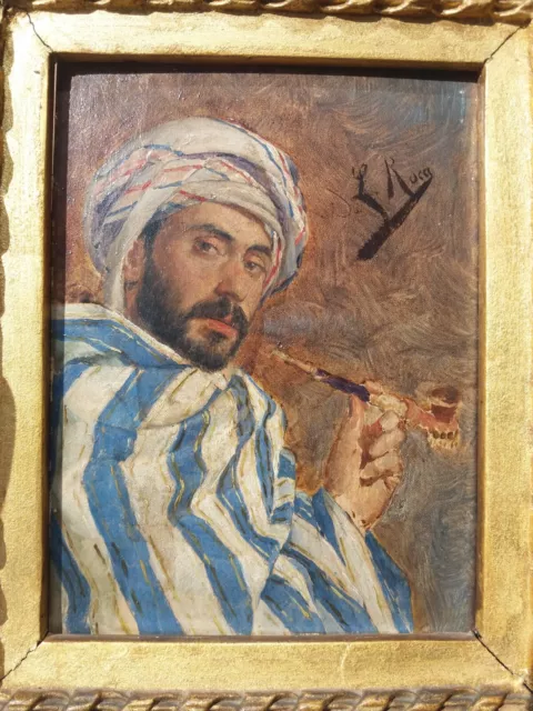 Leopoldo Roca I Furno: Retrato De Árabe Fumando La Pipa De Hashish, Orientalista
