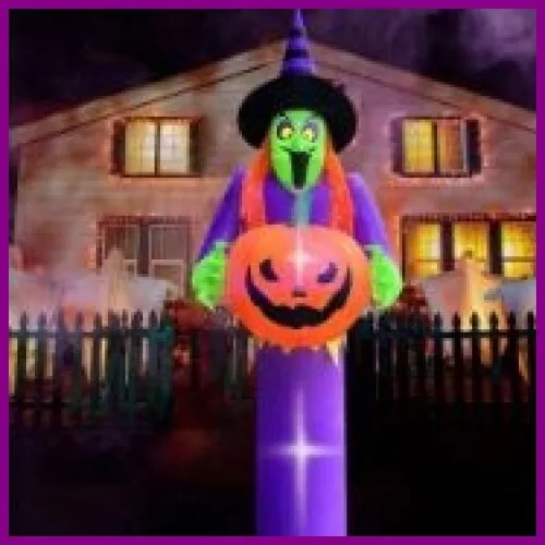 10Ft Giant Halloween Inflatables Scary Witch Holding Pumpkin in Hands Built-In