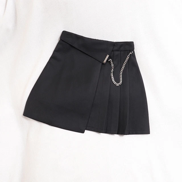 Donna Ragazza Mini Gonne Punk Gotico Pieghe Catena Irregolare Asimmetrico Moda