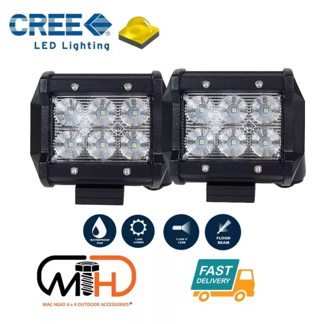 Pair 4inch CREE LED Work Light Bar Flood Beam Offroad Driving Lamp Reverse Fog