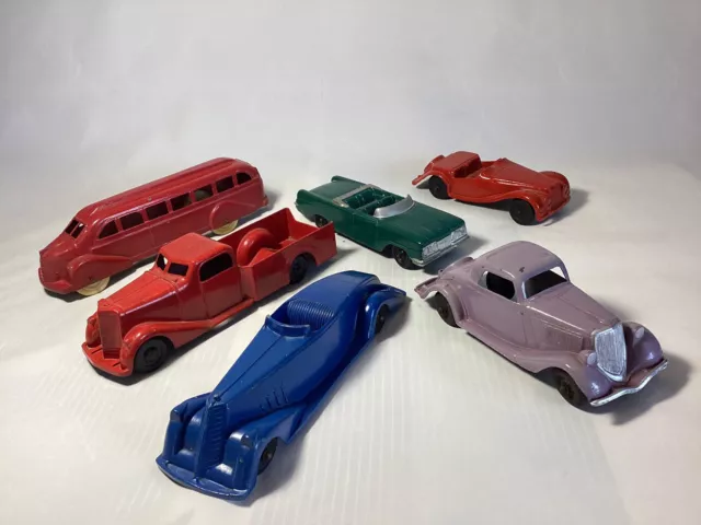 Joblot 6 Vintage USA 7” Early 1900s Toy Cars Bus Truck Roadster Tootsie Toys Etc