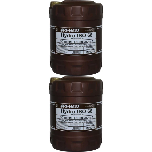 Huile Hydraulique PEMCO ISO 46 – Lot De 2 X 10L, Conforme DIN 51524-2 Et AFNOR, Pour Systèmes Hydrauliques