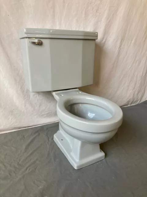 Vtg Mid Century Light Grey Porcelain Complete Toilet Old Standard Bath 64-22E