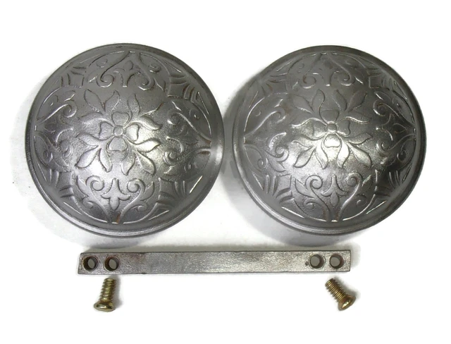 Pair of Antique Vintage Eastlake Victorian Ornate Metal Door Knobs w/ Spindle