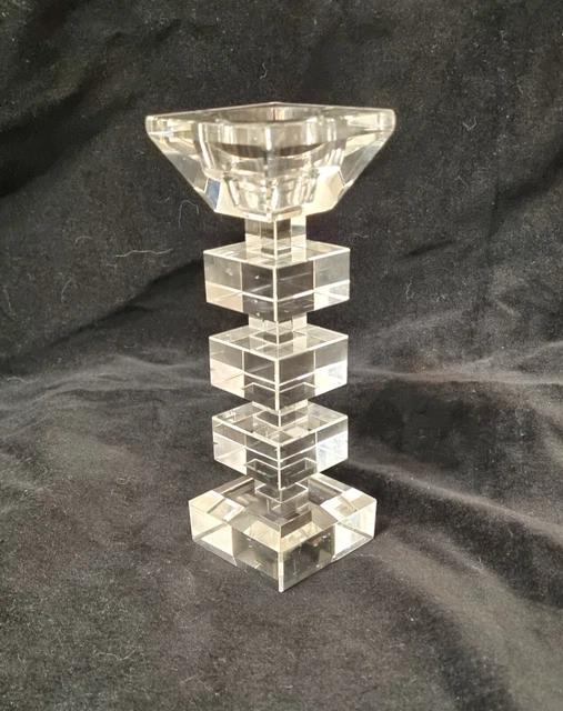 Clear Glass Geometric Stacked Squared Candleholder Single