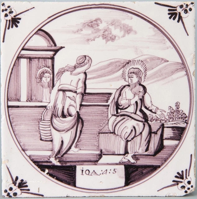 Nice Dutch Delft manganese biblical tile, 18th. century.