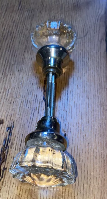 Antique Vintage 12 Point Crystal Glass Door Knobs with Spindle