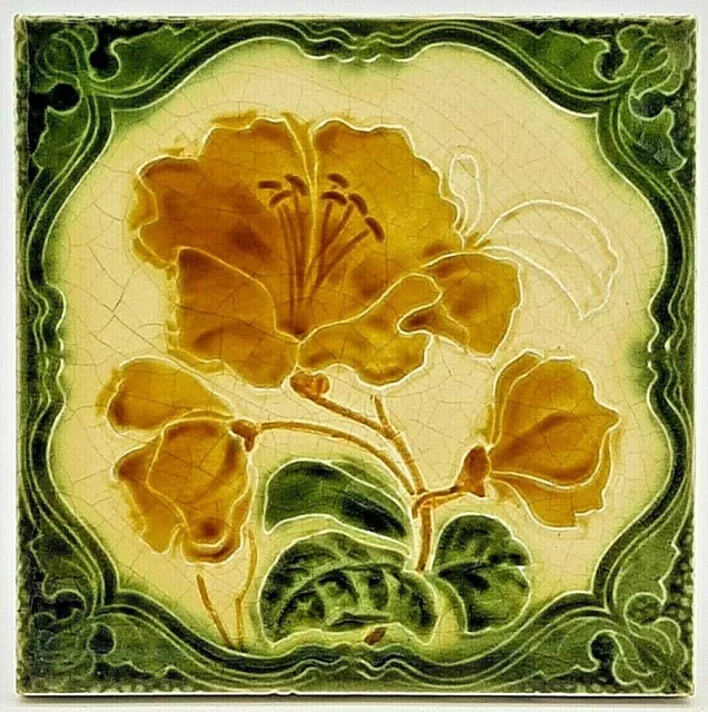 Antique Fireplace Art Nouveau Majolica Tile George Marsden C1900 AE5