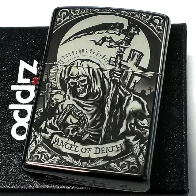 Zippo Oil Lighter Reaper Black Silver Microlaser Engraving Regular Case Japan