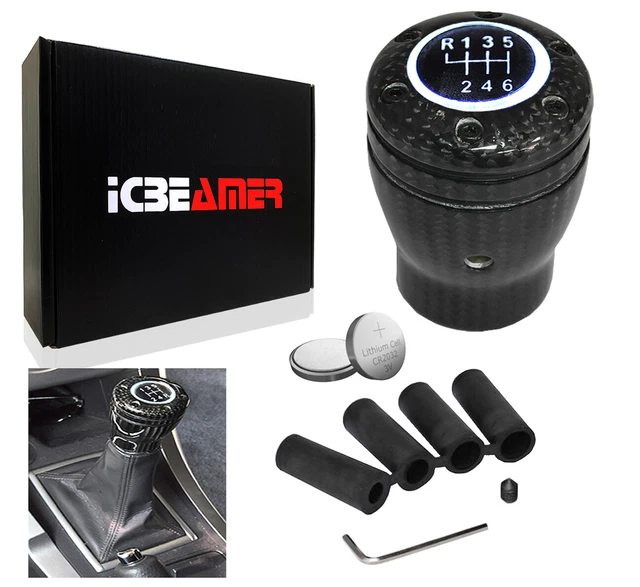 JDM 100% Real Carbon Fiber manual shifter gear shift knob LED White Light X136