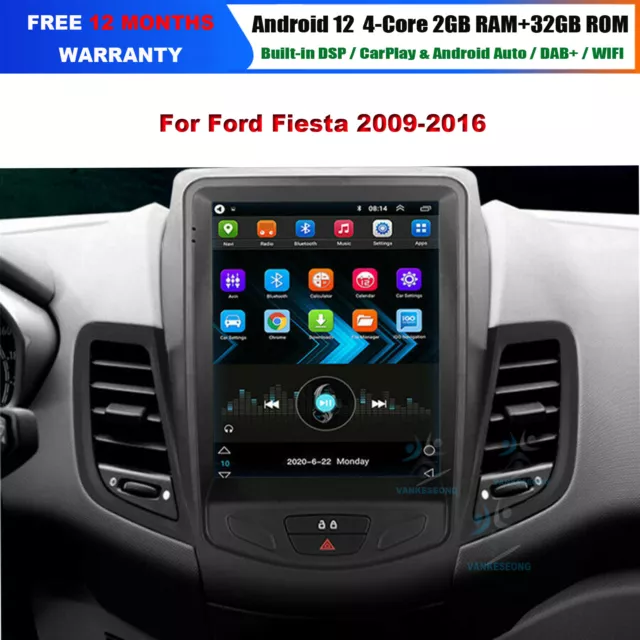 9.7" Android 12 DAB+ Autoradio mit Carplay GPS Sat Nav Für Ford Fiesta 2009-2016