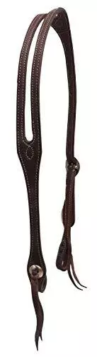 Showman Oiled Harness Leather Split Ear Headstall With Stitched Edge! HORSE TACK