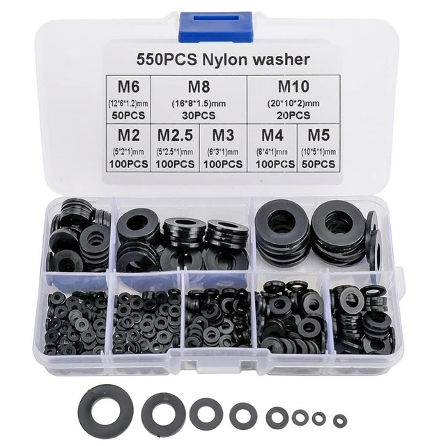 200 écrous Hexagonaux Nylon M2 à M10 - Kit De Fixation Plastique Blanc, Assortiment De Tailles