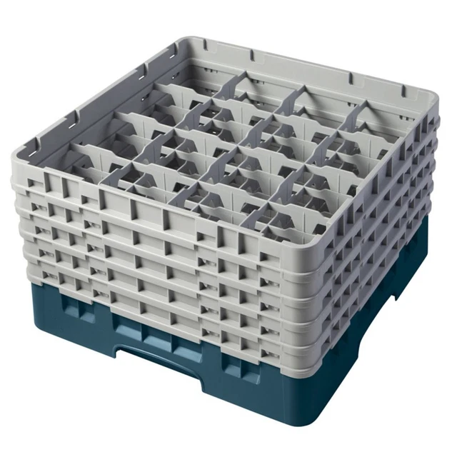 Cambro 16S958414 4-3/8" Max Glass Teal 16-Compartment Glass Rack