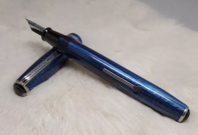 Esterbrook J Transitional Blue & Chrome Fountain Pen 1940's