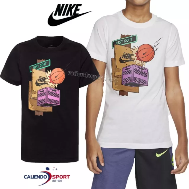 T-Shirt Nike Ragazzi Ct2646 Cotone Nero Bianco