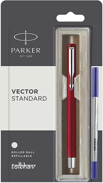 Parker Vector Standard Roller Ball Pen Chrome Trim CT (Red Body) Blue ink