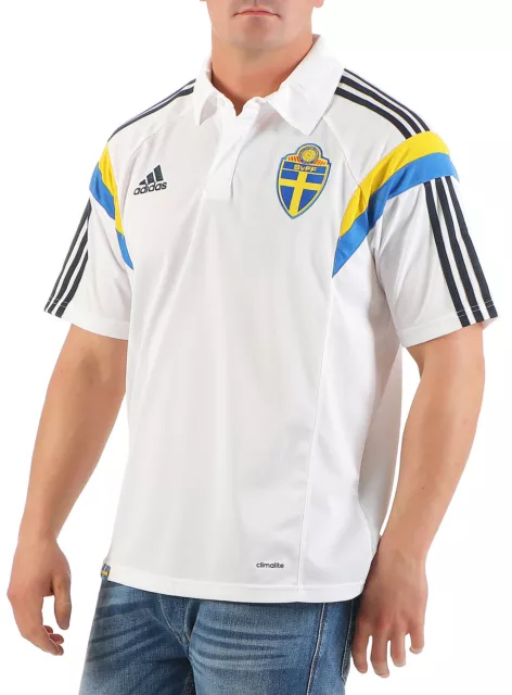 adidas Poloshirt Schweden Trikot Fußball Climalite Shirt weiß Herren NEU D83786 2
