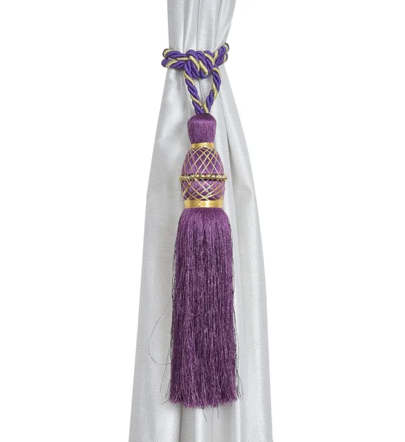 Beautiful Polyester Tassel Rope Curtain Tieback Purple Motijal set of 2 Pcs 2