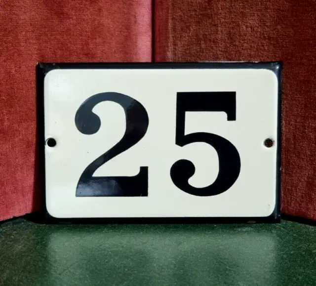 French vintage enamel house sign number 25 for door , gate , wall , street .