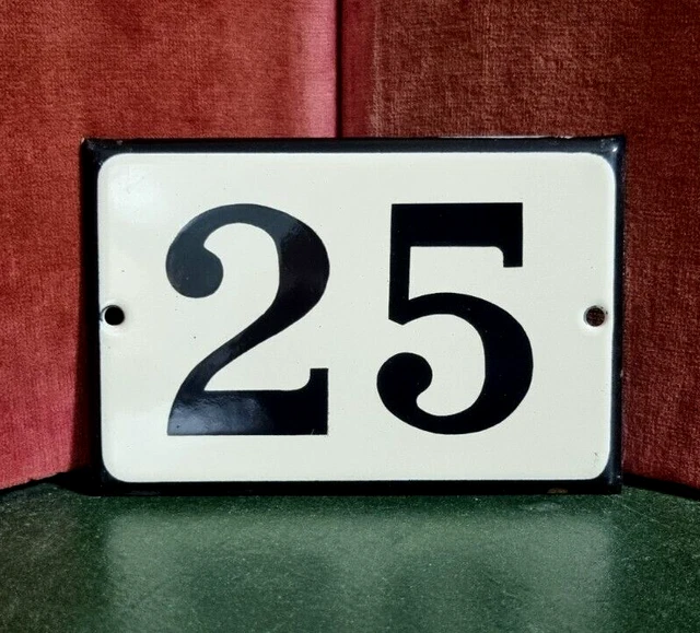 French vintage enamel house sign number 25 for door , gate , wall , street .