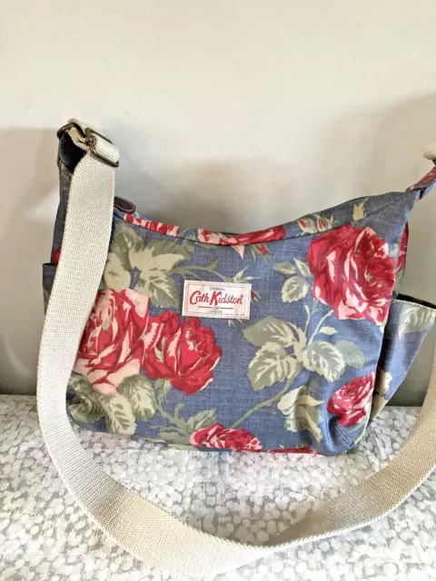 Cath Kidston Blue Floral PVC Oilcloth Handbag Ladies roses cross body strap